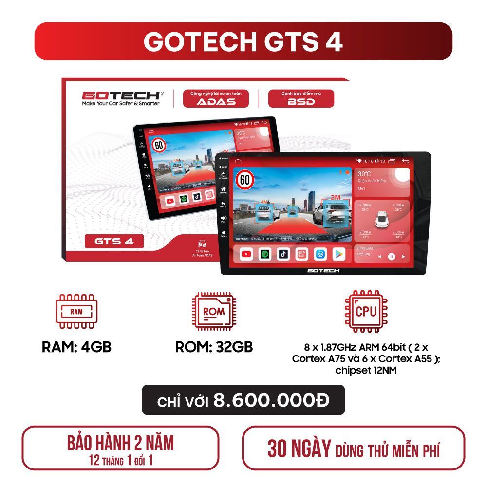  Màn hình ô tô thông minh GOTECH GTS4 
