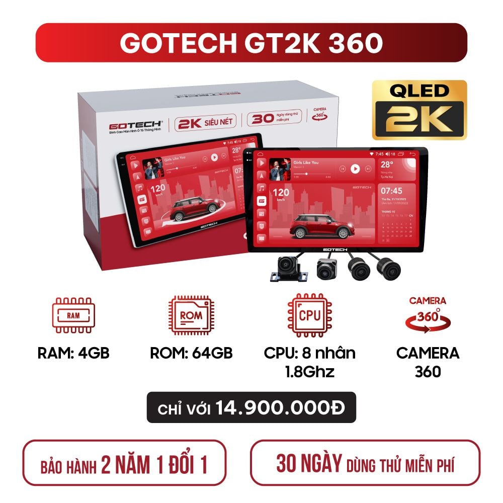  Màn hình ô tô thông minh GOTECH GT2K 360 