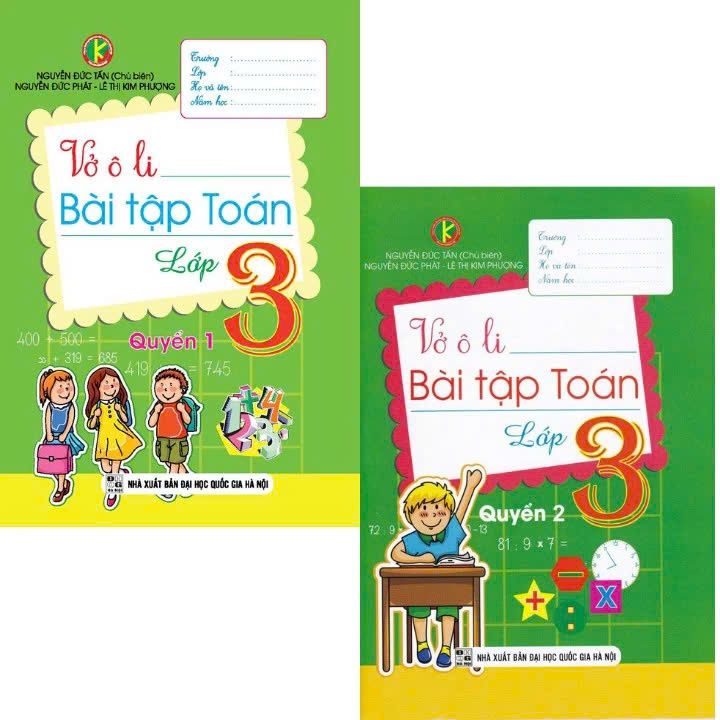  Combo 2 Quyển Vở Ô Li Bài Tập Toán lớp 3 Tập 1 và Tập 2 