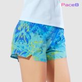  Quần Short Thể Thao Chạy Bộ Nữ Đa Năng MOTIVE WOMAN SHORT BELT - Màu Xanh/ Vàng hoạ tiết 