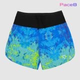  Quần Short Thể Thao Chạy Bộ Nữ Đa Năng MOTIVE WOMAN SHORT BELT - Màu Xanh/ Vàng hoạ tiết 