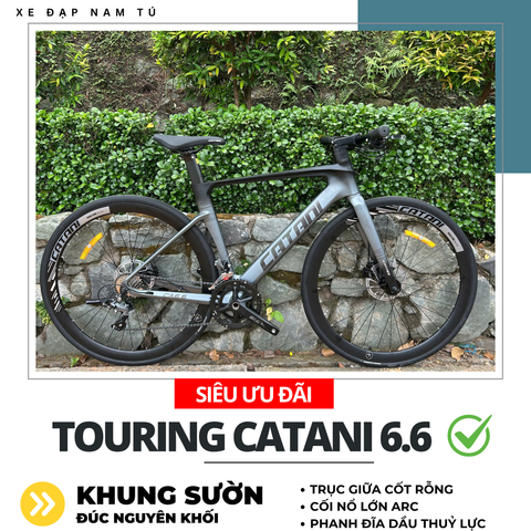  XE ĐẠP TOURING CATANI CA 6.6 - KHUNG ĐÚC NGUYÊN KHỐI, GROUP SHIMANO CLARIS, PHANH DẦU, CỐI NỔ LỚN 