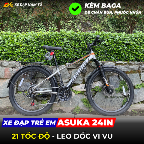  XE ĐẠP TRẺ EM ASUKA AK5 BÁNH 24IN, KÈM DÈ VÀ BAGA 