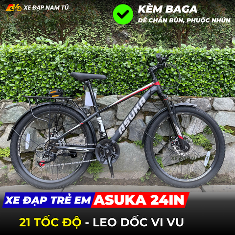  XE ĐẠP TRẺ EM ASUKA AK5 BÁNH 24IN, KÈM DÈ VÀ BAGA 