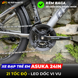  XE ĐẠP TRẺ EM ASUKA AK5 BÁNH 24IN, KÈM DÈ VÀ BAGA 