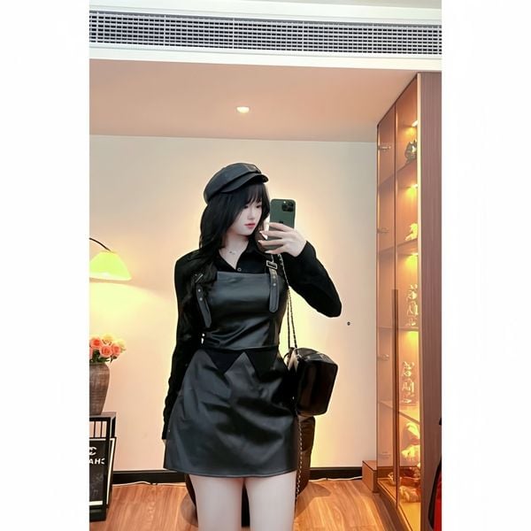  Sét váy phối giả da quyến rũ 
