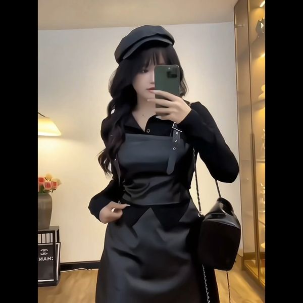  Sét váy phối giả da quyến rũ 