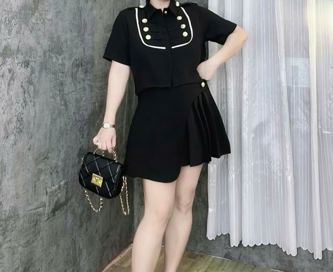  Sét áo Tiểu Thư - Phối chân váy vạt chéo xếp ly - Sang chảnh 