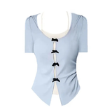  SET ÁO THUN 2 LỚP CÚC NƠ + CHÂN VÁY XOÈ 