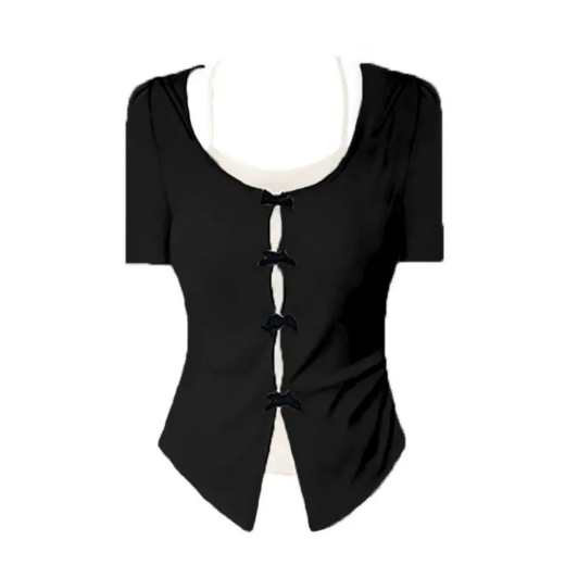  SET ÁO THUN 2 LỚP CÚC NƠ + CHÂN VÁY XOÈ 