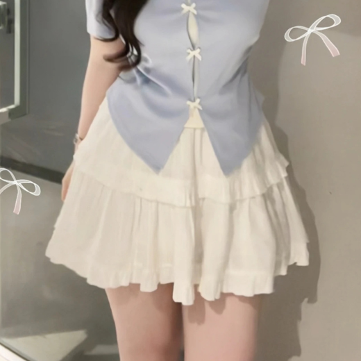  SET ÁO THUN 2 LỚP CÚC NƠ + CHÂN VÁY XOÈ 