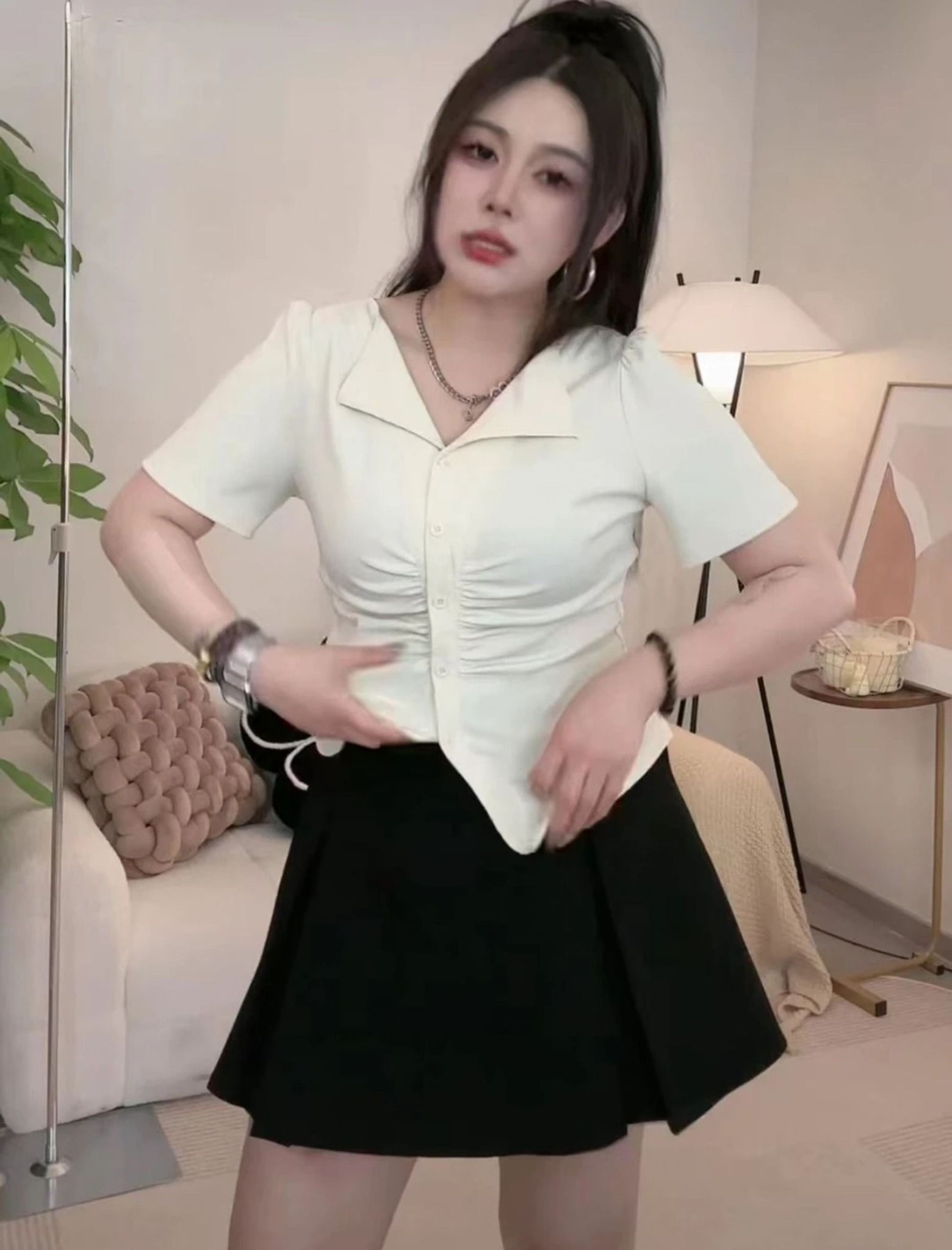  SET ÁO NHÚN CỔ V + CHÂN VÁY XUÔNG 