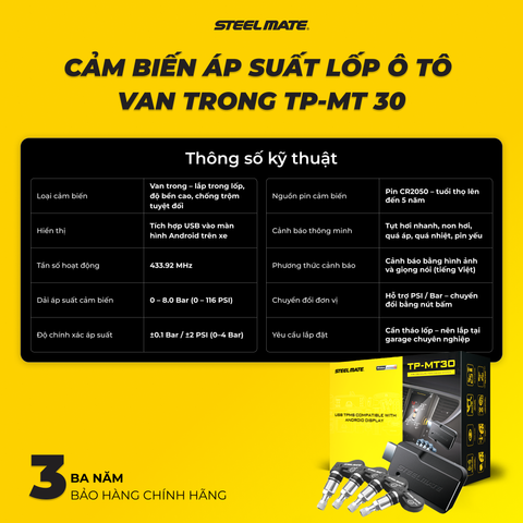 Cảm biến áp suất lốp thông minh tích hợp màn hình android TP-MT 30