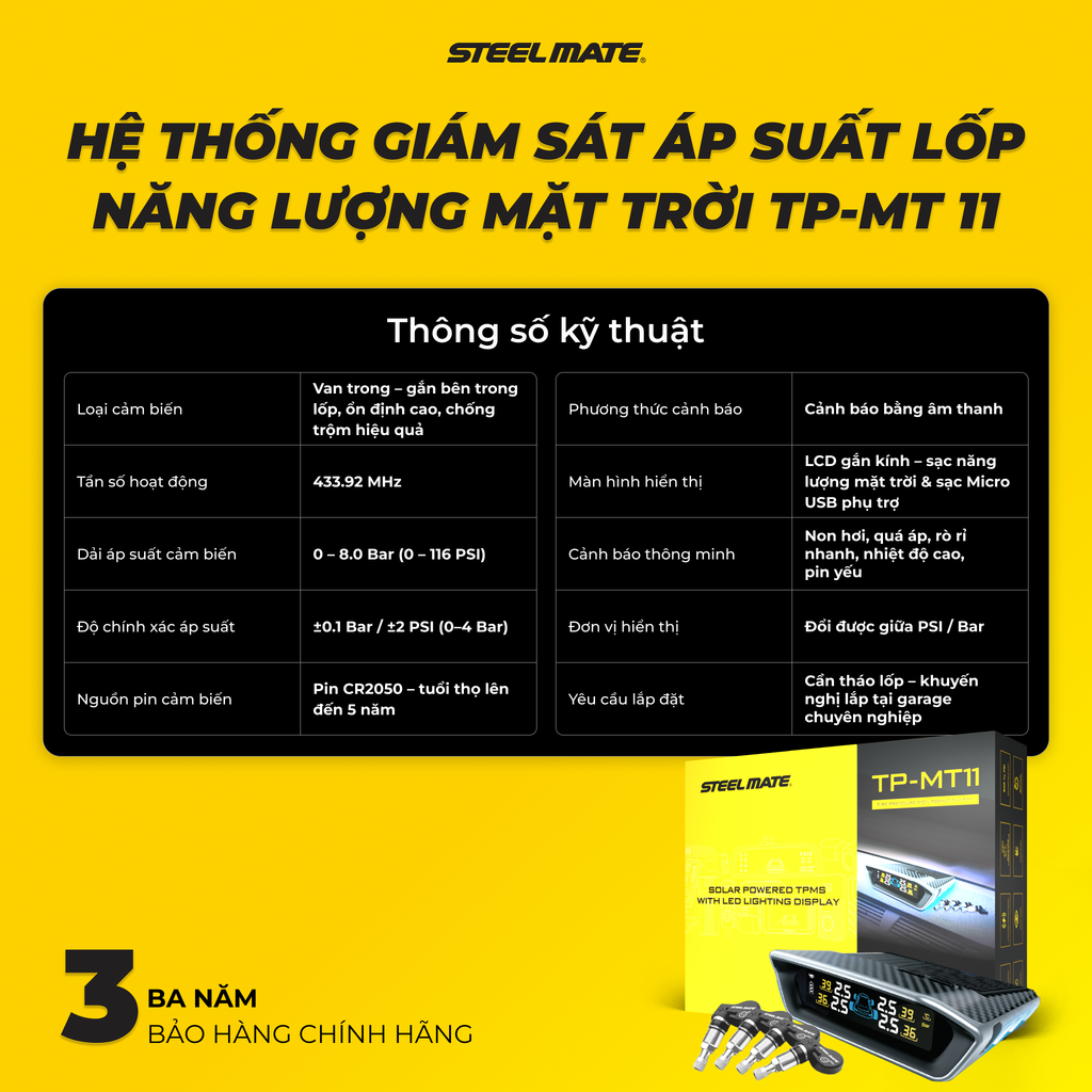 Hệ thống giám sát áp suất lốp năng lượng mặt trời TP-MT 11