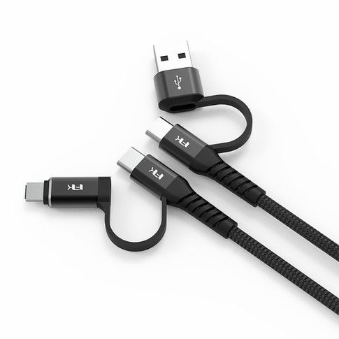 Cáp Sạc Nhanh Đa Cổng FeelTek (Dây Bện + Kim Loại) 2m