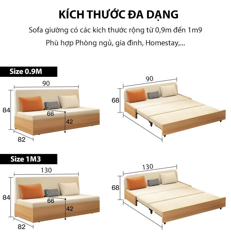 Sofa giường gấp gọn vải lanh canvas SmartFurni - SMF23