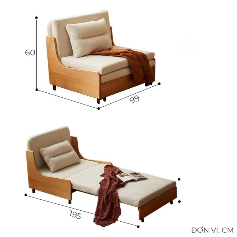 Sofa giường gấp gọn vải lanh canvas SmartFurni - SMF22A