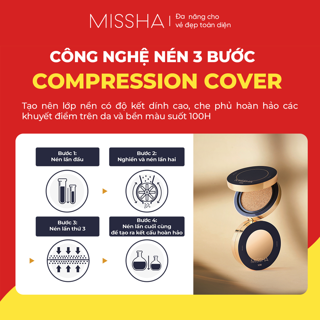 Phấn nước mịn lì siêu che phủ Missha Stay High Cover SPF30 PA++ 14g