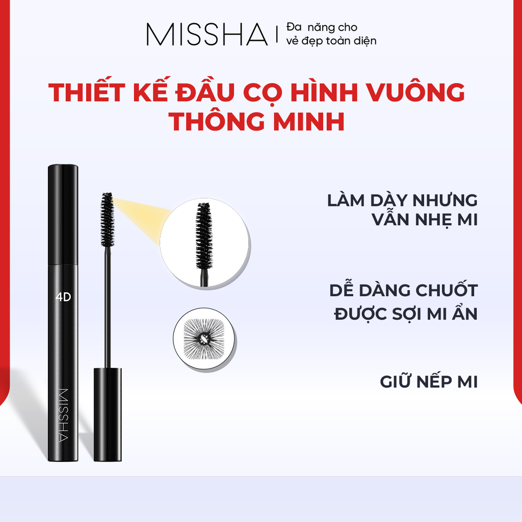 Mascara làm dày mi, chống nước siêu bền Missha 4D 7g