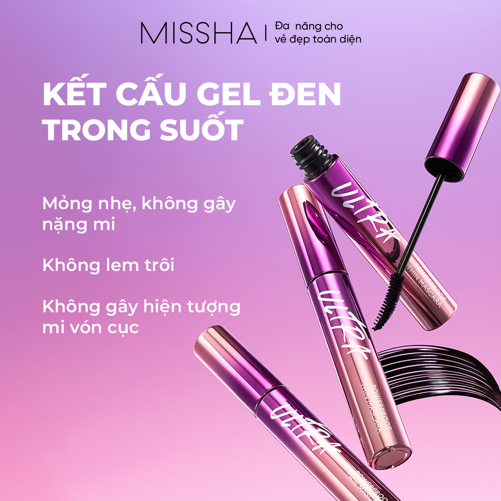Mascara làm tơi, cong và dài mi tự nhiên Missha Ultra Powerproof Thin 9g