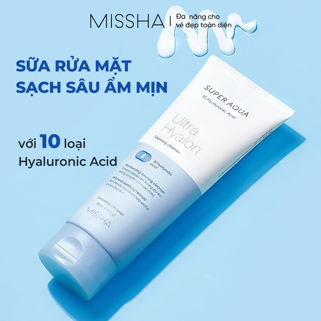 Sữa rửa mặt sạch sâu cấp ẩm Missha Super Aqua Ultra Hyalron Foaming 200ml