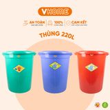  Thùng Nhựa Tròn Có Nắp 220L Nhựa Vĩ Hưng - Đựng Đồ, Lưu Trữ Tiện Lợi 