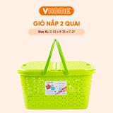  Giỏ Đựng Đa Năng Có Nắp và Quai Tiện Lợi - Màu Sắc Xinh Xắn, Nhựa Cao Cấp Vĩ Hưng 