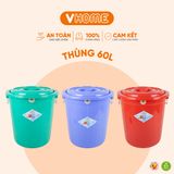  Thùng Nhựa Tròn Có Nắp 60L Nhựa Vĩ Hưng - Đựng Đồ, Lưu Trữ Tiện Lợi 