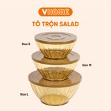  BỘ 3 Tô Nhựa Vĩ Hưng Đựng Hoa Quả, Trộn Salad Cao Cấp, Hiện Đại, Dày Dặn Có Nắp Đậy - VHE-38 