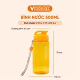  Bình Nước Nắp Bật 500ml, Màu Sắc Xinh Xắn Nhựa, Nhựa VĨ HƯNG 