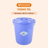  Thùng Nhựa Tròn Có Nắp 70L Nhựa Vĩ Hưng - Đựng Đồ, Lưu Trữ Tiện Lợi 