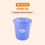  Thùng Nhựa Tròn Có Nắp 25L Nhựa Vĩ Hưng - Đựng Đồ, Lưu Trữ Tiện Lợi 