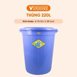  Thùng Nhựa Tròn Có Nắp 220L Nhựa Vĩ Hưng - Đựng Đồ, Lưu Trữ Tiện Lợi 