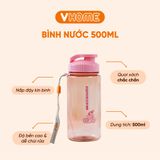  Bình Nước Nắp Bật 500ml, Màu Sắc Xinh Xắn Nhựa, Nhựa VĨ HƯNG 