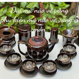  Bộ Ấm Chén Trà Gốm Tử Sa -Mã Não Vẽ Vàng Kèm Phụ Kiện 