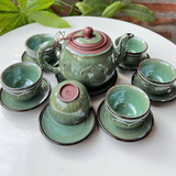  Bộ Ấm Chén Trà Gốm Tử Sa Sen Nổi -Màu Xanh Ngọc Kèm Phụ Kiện 