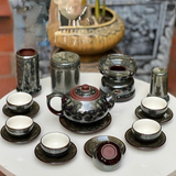  Bộ Ấm Chén Trà Gốm Tử Sa -Men Mã Não Kèm Phụ Kiện 