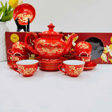  Bộ ấm Chén Uống Trà Màu Đỏ Hoa Sen 