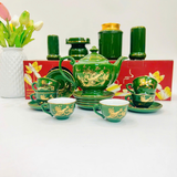  Bộ ấm Chén Uống Trà Màu Xanh Lục Bảo Vẽ Vàng Kim 