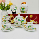  Bộ ấm Chén Uống Trà Màu Trắng Hoa Sen Kẻ Chỉ Vàng 