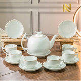  Bộ ấm Chén Uống Trà Màu Trắng Kẻ Vàng Kim 