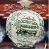  Bình Hút Lộc Vẽ Nhị Cảnh Thuận Buồm Xuôi gió-Công Danh Phú Qúy Men Hoàng Thổ H35 