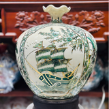  Bình Hút Lộc Vẽ Nhị Cảnh Thuận Buồm Xuôi gió-Công Danh Phú Qúy Men Hoàng Thổ H35 