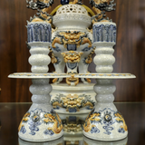  Cây Nến Song Long Chầu Nguyệt Men Rạn Đắp Nổi 