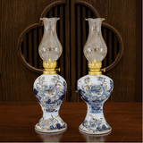  Đèn Dầu Hoa Sen Men Lam Vẽ Vàng 