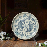  Đĩa Cảnh Men Rạn-Vẽ Cảnh Cá Chép Trông Trăng 