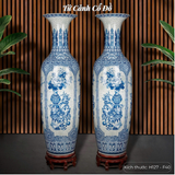  Lọ Lộc Bình Tứ Cảnh Cổ Đồ Nền Gấm Men Lam 1M27 