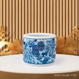  Bát Hương Cúc Vạn Thọ -Nền Gấm Men Lam 