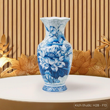  Lọ Hoa Miệng Lượn-Nền Gấm Men Lam Hoa Sen 