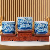  Bát Hương Sen Phú Qúy-Nền Gấm Men Lam 